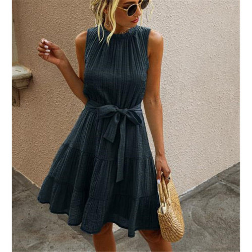 欧美时尚收腰无袖连衣裙 fashion sleeveless tank sun dress