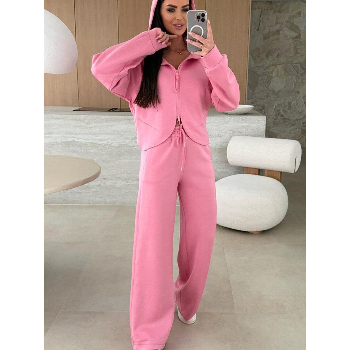 纯色运动风套装女秋冬长袖连帽衫长裤两件套pants set sport suit图片