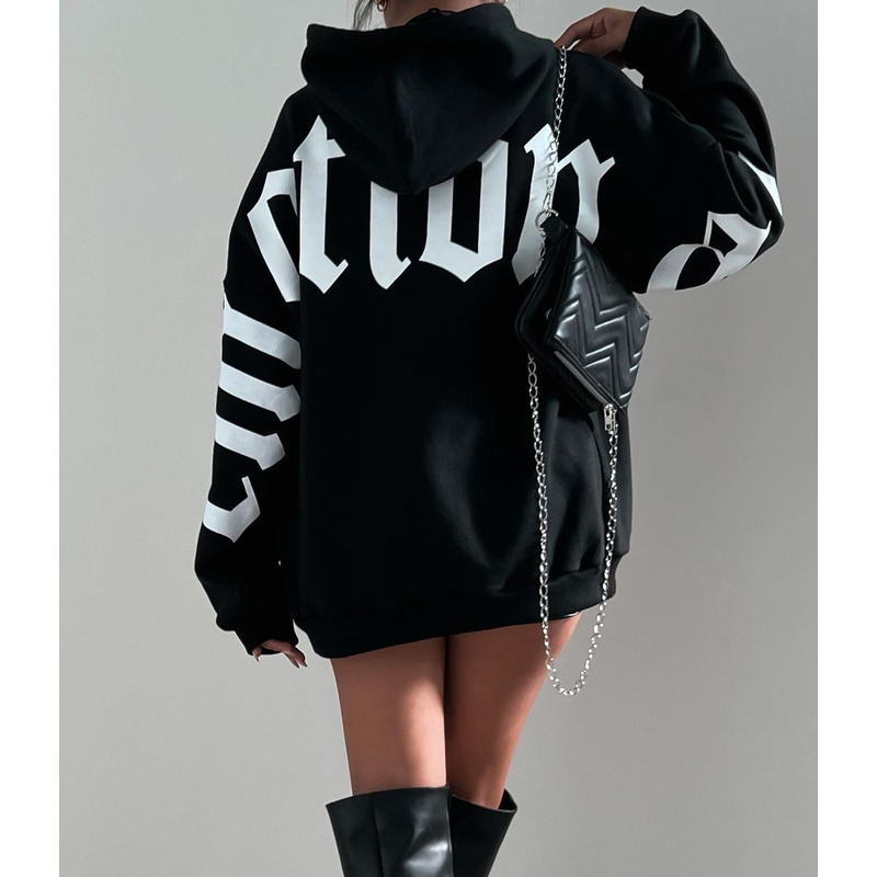 2023 printed long sleeved loose hooded sweater for women