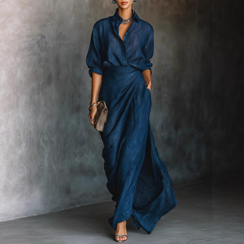 欧美秋季气质性感纯色不规则褶皱含腰带连衣裙Women sexy dress