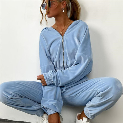 欧美时尚上衣长裤休闲运动服套装女 Hoodie Pants Tracksuit Set
