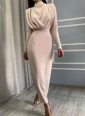 时尚气质连衣裙女2022欧美女收腰洋气新款蓝色长裙Elegant dress