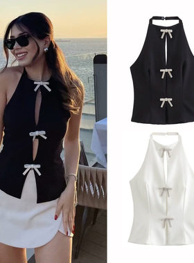 2025 Bow Hanging Neck Collar Slim Backless Vest Jacket Women