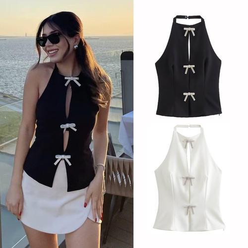 2025 Bow Hanging Neck Collar Slim Backless Vest Jacket Women