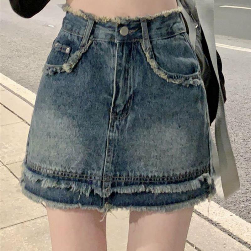 辣妹防走光牛仔裙半身裙裤女春秋季新款高腰大码小个子包臀短裙A