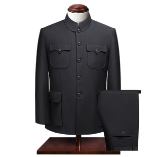 中老年中山装男套装爸爸装中山服老人衣服爷爷春装秋冬外套男