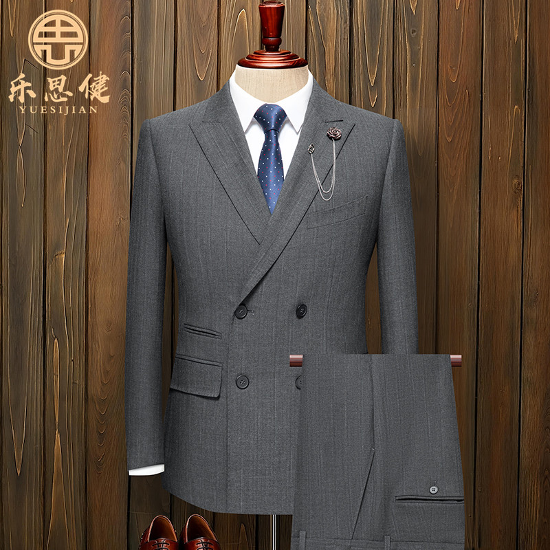 高级感西服男套装商务休闲男士双扣西装新郎结婚礼服反驳领正式装