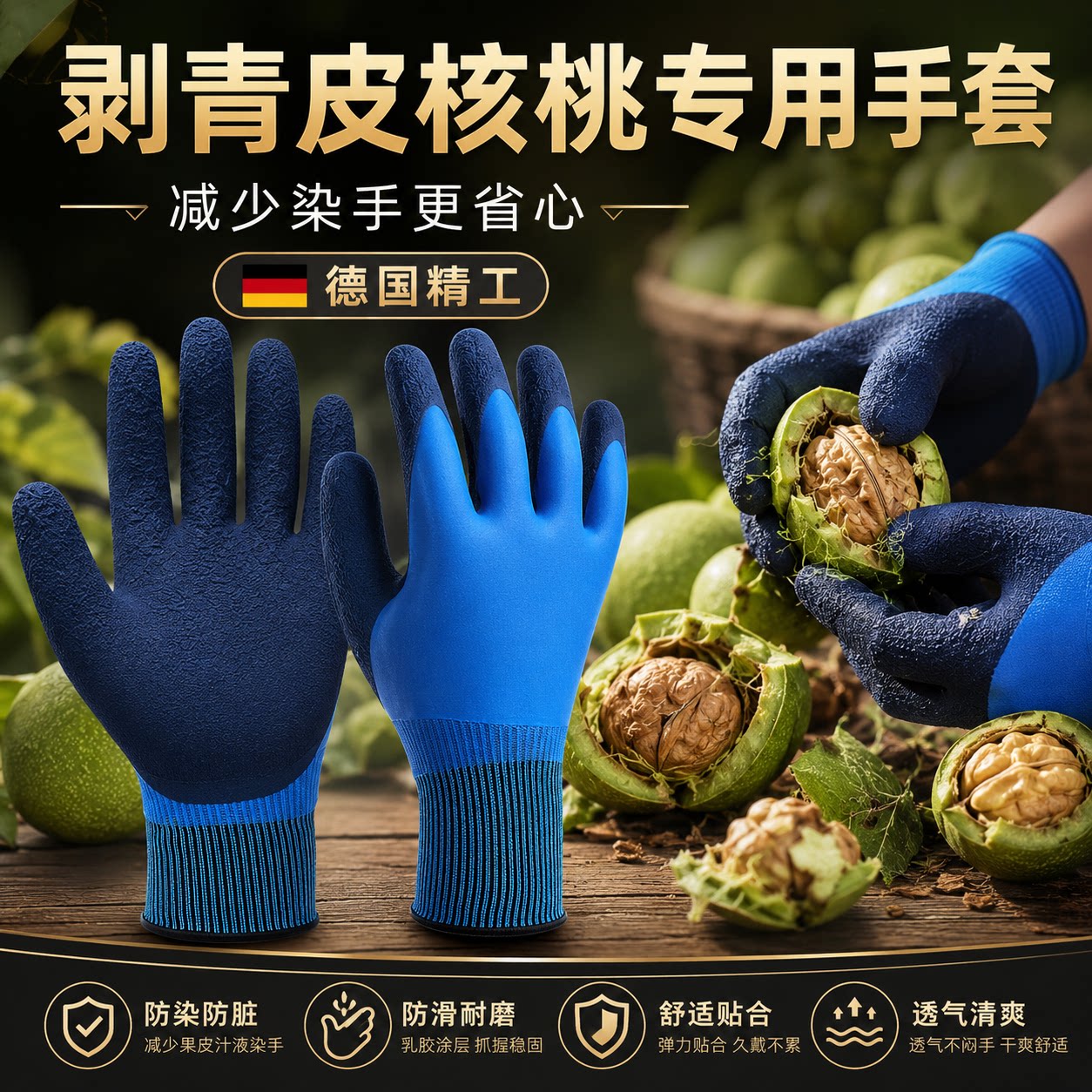 剥青皮核桃手套专用捡山核桃捡板栗手套摘防刺黑耐磨去扒加厚花椒