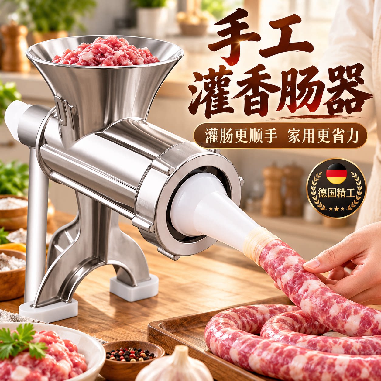 德国灌香肠神器手动绞肉机手摇绞馅机小型多功能家用碎肉机灌肠机