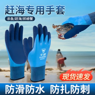 赶海手套成人专用手套防水防滑抓鱼虾螃蟹杀鱼防刺耐磨全浸胶防护