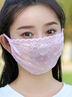 口罩女春夏季薄款防晒冰丝面罩透气女神蕾丝面纱时尚护脸柔软凉感