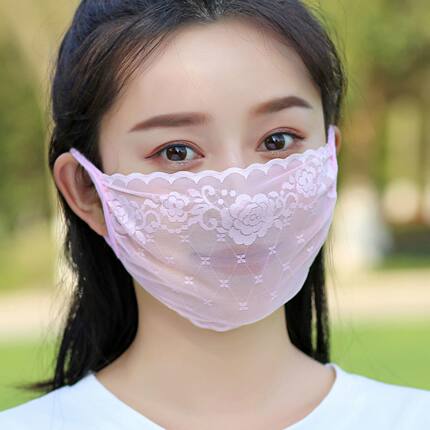 口罩女春夏季薄款防晒冰丝面罩透气女神蕾丝面纱时尚护脸柔软凉感