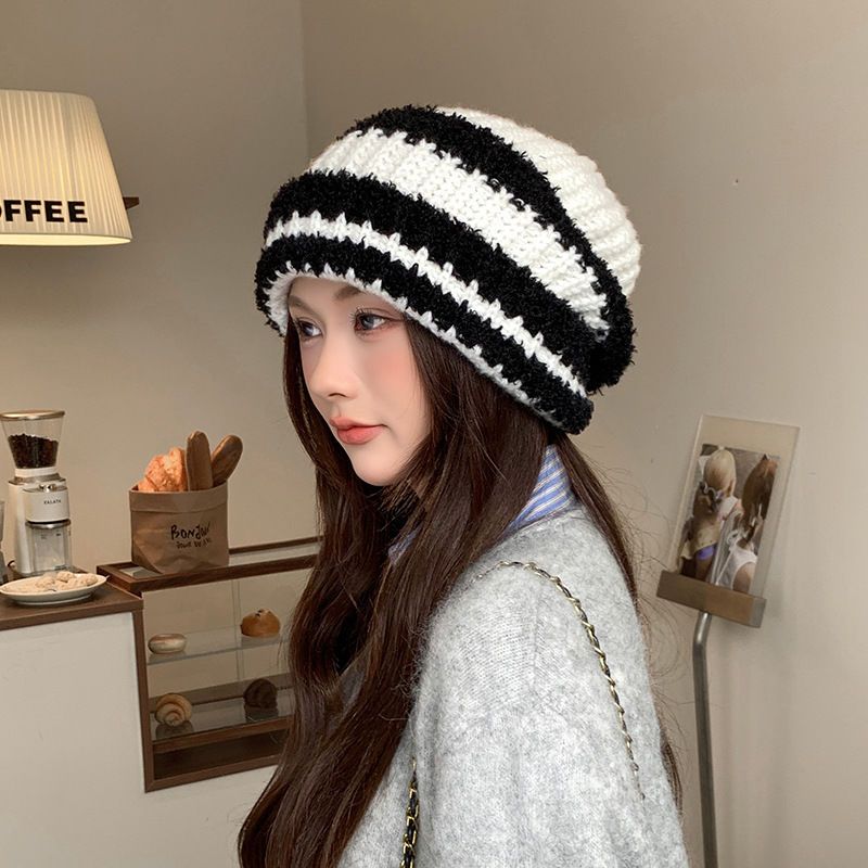 女子韩版毛线帽秋冬季百搭保暖显脸小套头帽子时尚休闲针织堆堆帽