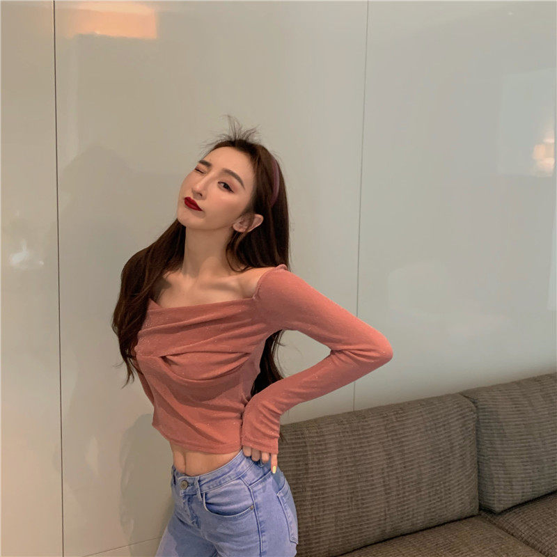 春装2020新款港味复古浪漫bling亮亮V领网纱设计感小众T恤衫上衣