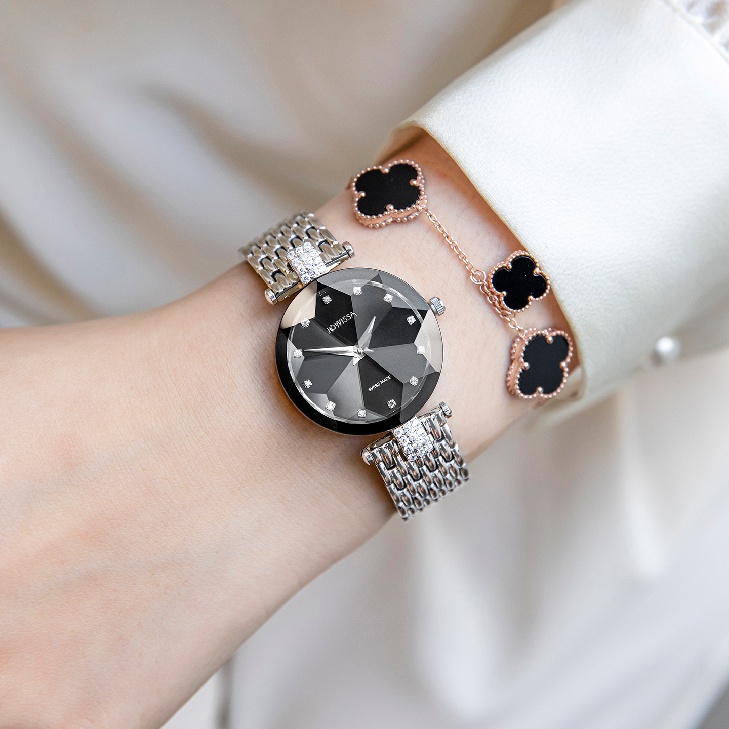 jowissa瑞士手表女2025新款女士名牌正品黑色带钻奢华女款时装表