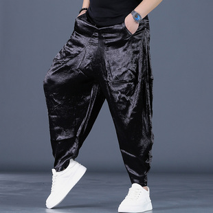 潮牌暗黑系宽松小脚哈伦裤男秋季灯笼裤光面潮流垂感休闲飞鼠裤潮