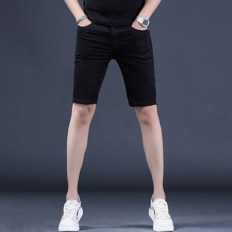夏季薄款黑色牛仔短裤男士5五分马裤韩版潮牌弹力中裤子男高端潮