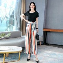 休闲时尚套装女夏装2020年新款时尚T恤垂感阔腿裤高腰宽松裤子夏