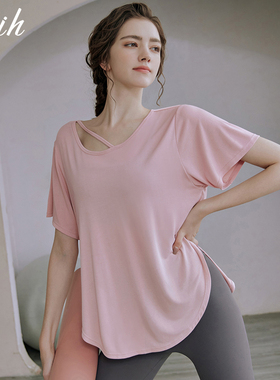 瑜伽服上衣女夏宽松大码孕妇健身运动罩衫t恤普拉提套装2026短袖