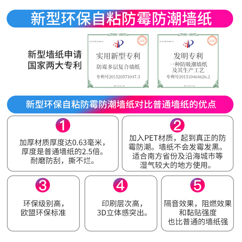 环保加厚无甲醛防水防潮墙贴纸自粘卧寝室客厅房间背景墙温馨壁纸