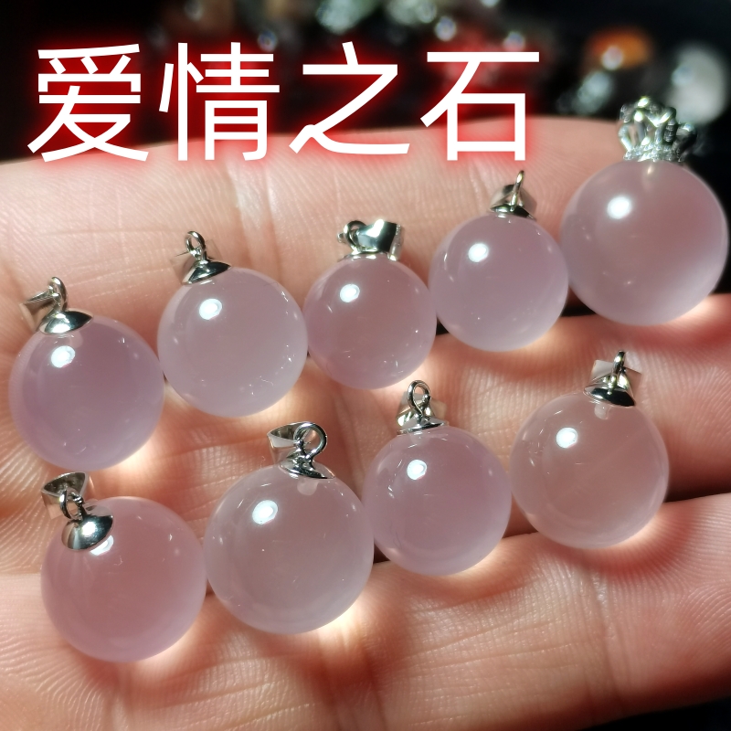 天然粉水晶小球圆珠转运珠吊坠项链芙蓉石锁骨链男女一物一图实拍