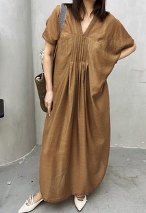 实体店同款2025夏季新款前后V领女装时尚气质百搭宽松舒适连衣裙