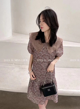 miss lier 梨儿欧洲站2024夏季新款娃娃领碎花连衣裙宽松显瘦
