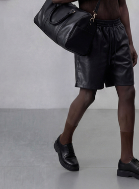 FOAG美式PU皮简约抽绳短裤 夏季薄款休闲宽松百搭潮牌四五分裤男