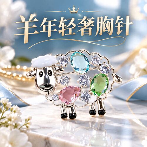 【羊年胸针】镂空彩钻小羊胸针