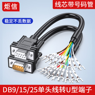 纯铜DB9串口线DB15 DB25针公头母头转U型端子线9针串口线PLC线232