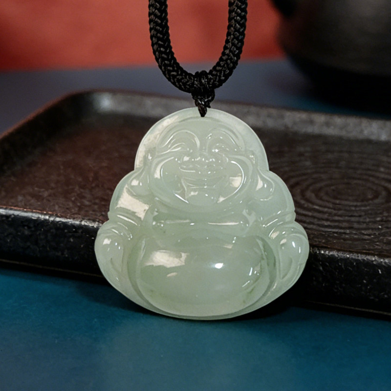 天然A货缅甸翡翠玉石佛公吊坠冰糯种弥勒佛颈饰精雕国风项链挂件