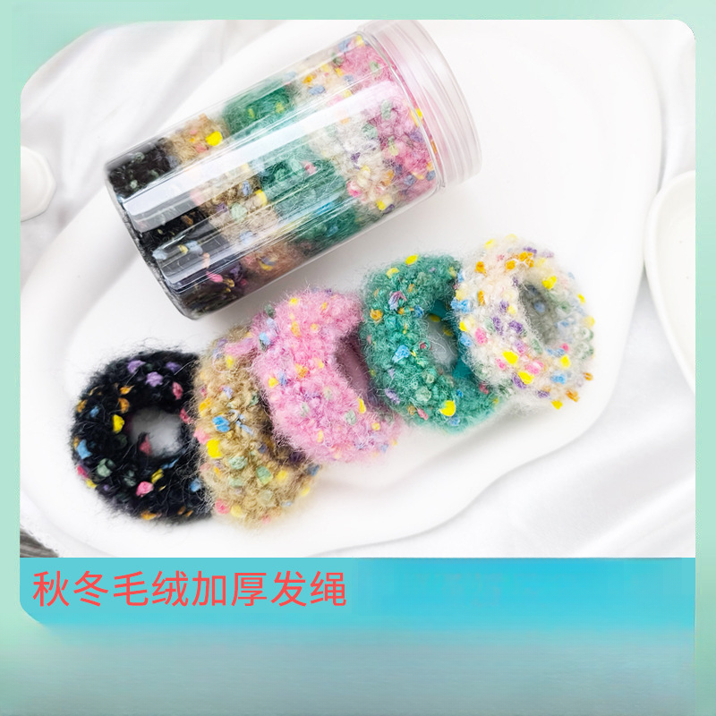 爆款彩色波点冬季发圈糖果色头绳扎头发毛绒毛线弹力皮筋可爱软妹