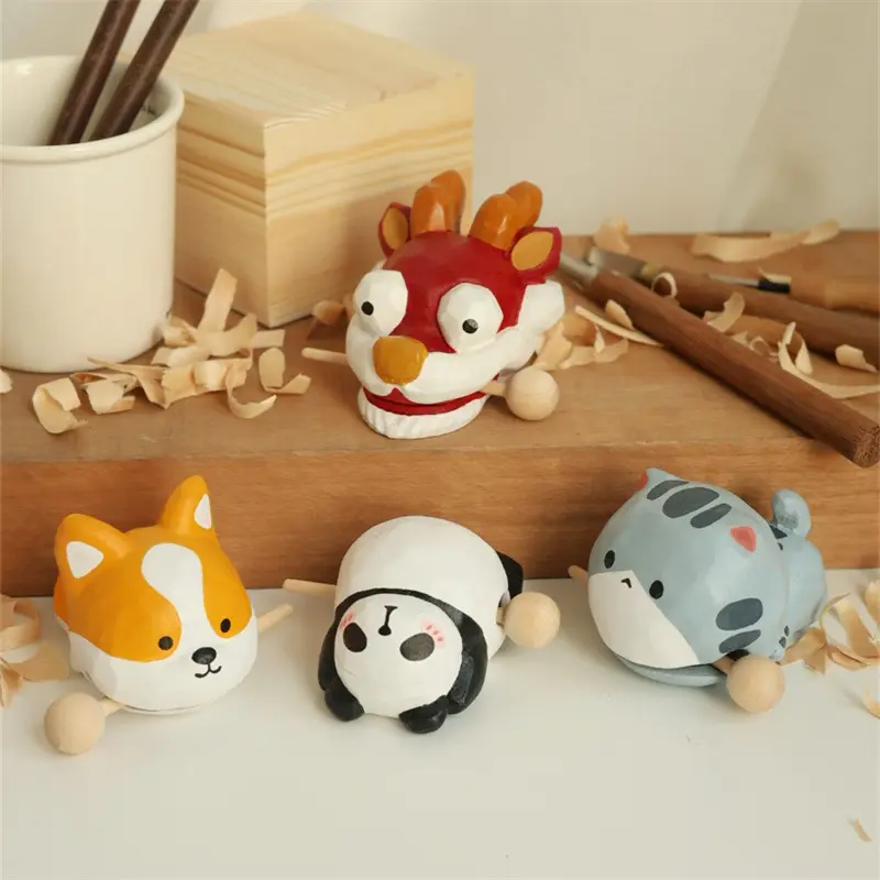 工位发疯摆件木鱼木雕龙头猫咪狗狗工位治愈情绪电脑桌面解压ins