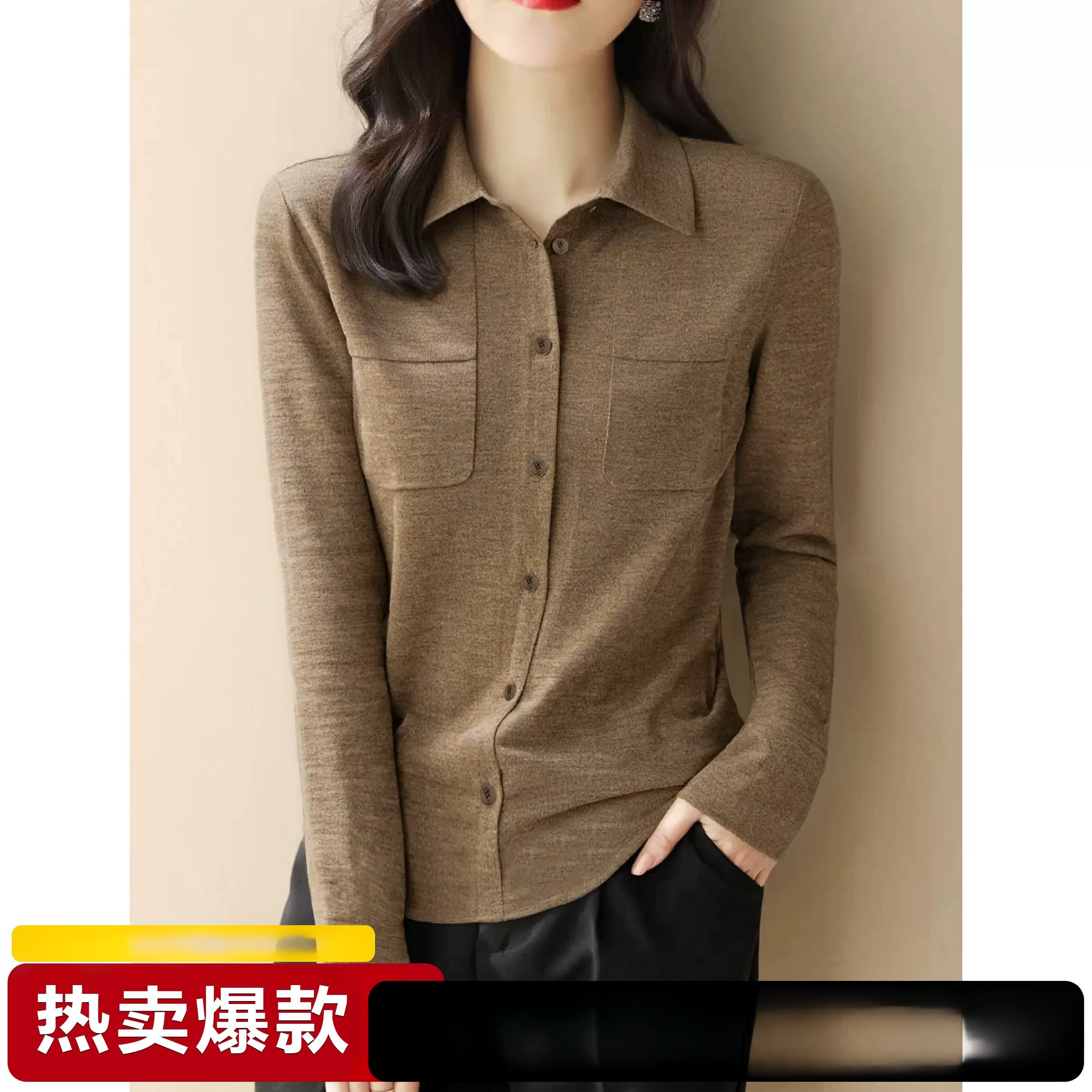 韩国女装2026早秋款显瘦气质翻领长袖针织衫上衣休闲毛衣外套
