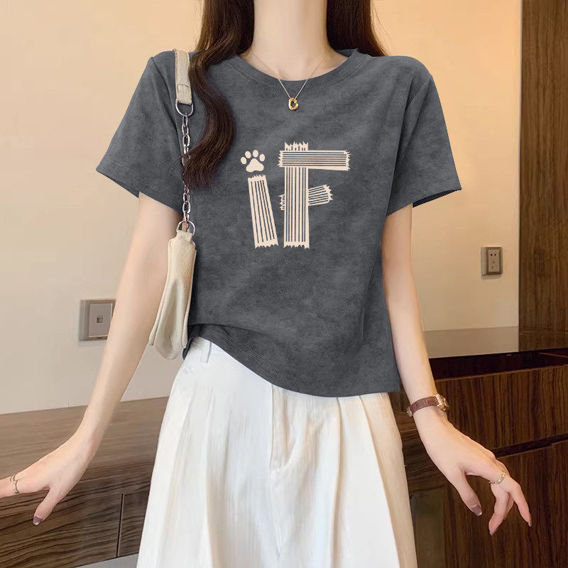 正肩扎染短袖t恤女夏季2026新款设计感小众短款纯棉洋气时尚上衣