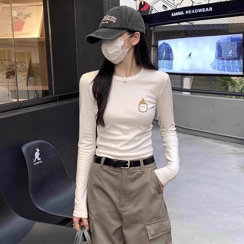 韩系卡通印花白色长袖T恤女2026早春秋季新款修身显瘦辣妹上衣潮