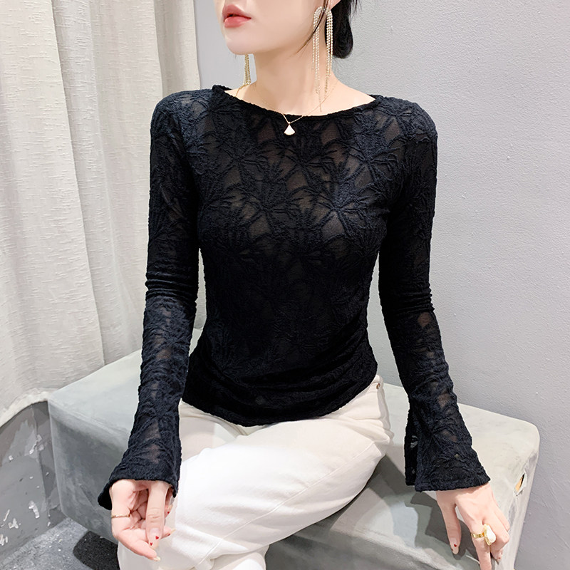 欧货蕾丝拼接打底衫长袖洋气上衣
