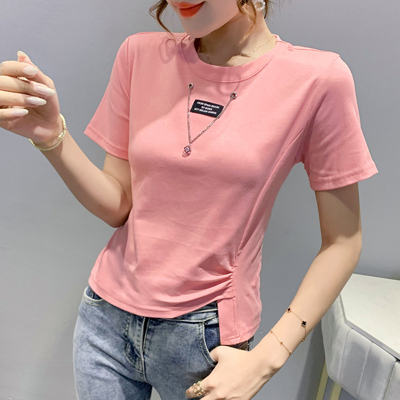 开叉t恤女短袖夏小众设计感不规则上衣洋气修身短款丅恤半袖ins潮