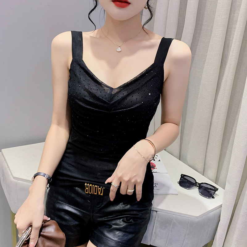 性感网纱吊带背心女夏季无袖上衣