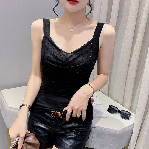 性感网纱吊带背心女夏季无袖上衣
