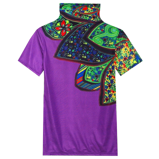 欧洲站女装2025春夏新款洋气高领打底衫网纱上衣时尚印花短袖t恤