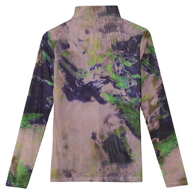 高领打底衫长袖时尚印花网纱上衣