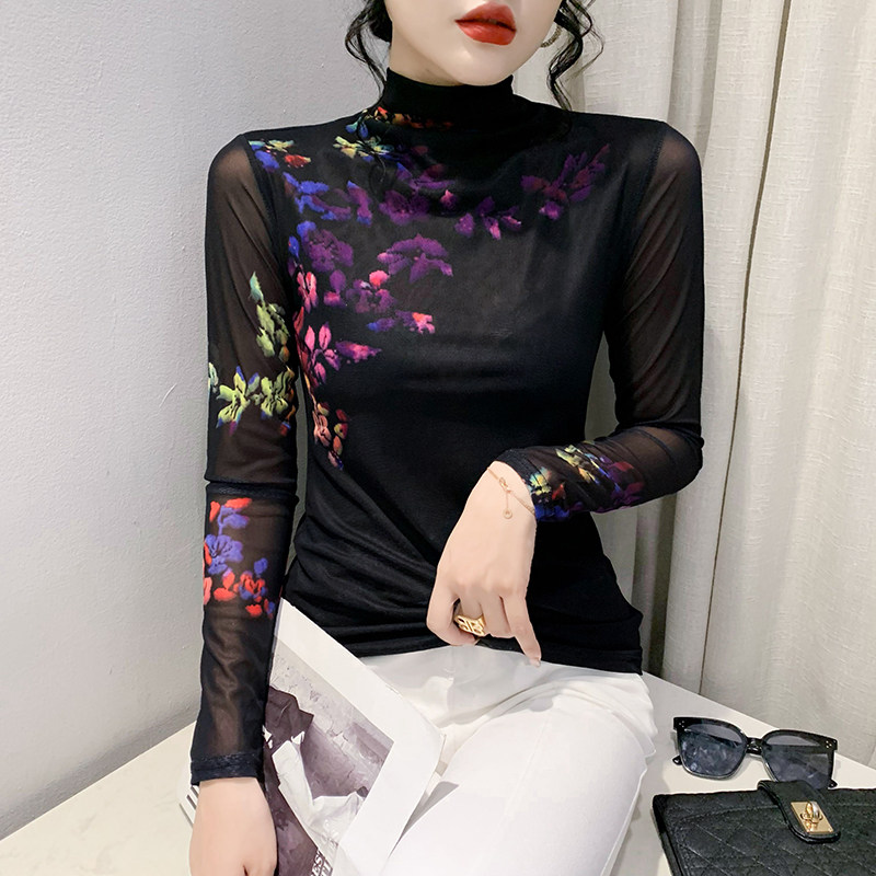 高领打底衫女2025秋冬新款欧货时尚洋气长袖网纱T恤上衣气质小衫,女装/女士精品,T恤,淘宝优惠券,粉丝福利购,淘宝优惠卷