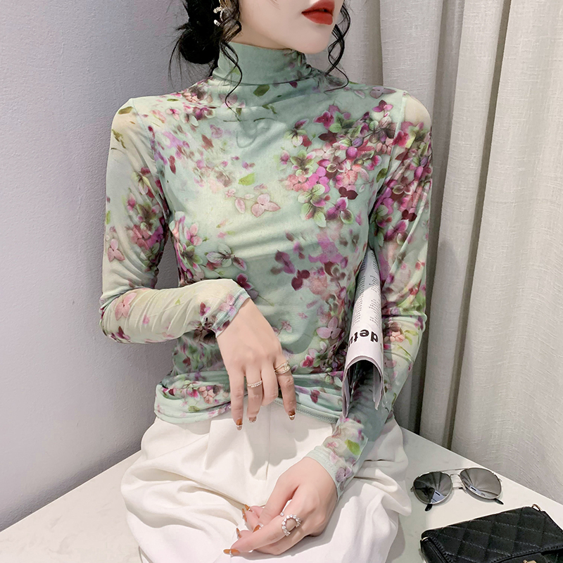 高领网纱打底衫女装长袖内搭上衣