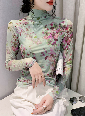 高领打底衫女秋冬2026新款时尚加绒网纱长袖T恤内搭上衣洋气小衫