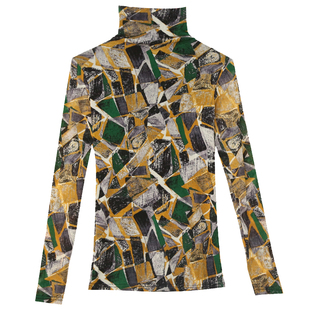 加绒网M纱上衣内搭洋气长袖 欧货时尚 t恤 女春秋2021新款 高领打底衫