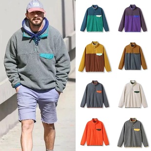 巴ta系列 山系户外秋冬男女情侣重磅双面摇粒绒撞色拼接抓绒卫衣