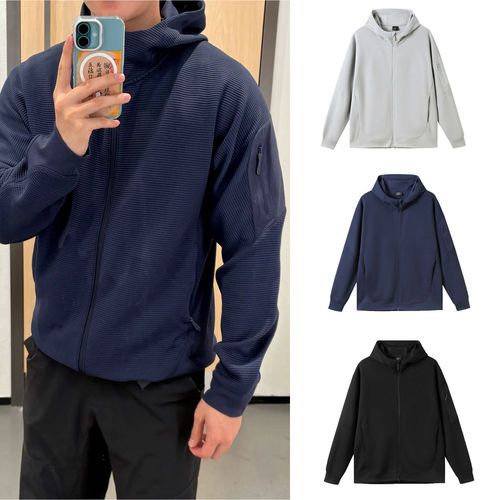 H00dy系列！高级针织华夫格 春季男士户外防风连帽运动夹克外套潮