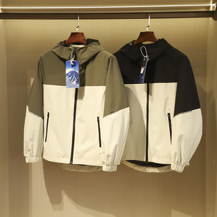 情侣款 男士 连帽拼色防风防水冲锋衣夹克外套 线下3000 山系户外风