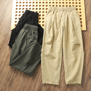 复古时尚 春男士 纯棉水洗宽松直筒工装 裤 美式 锥形萝卜裤 咔叽重磅